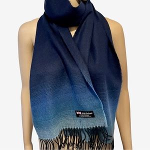 100% Cashmere Blue Ombre Pattern Scarf Super Soft
